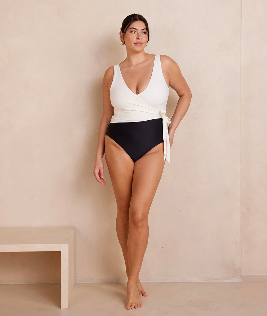 Model in One Piece, The Perfect Wrap One Piece- Sea Urchin & White Sand