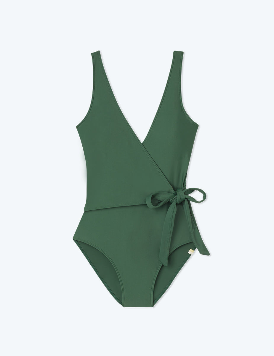 Flat Lay of One Piece, The Perfect Wrap One Piece- Olive