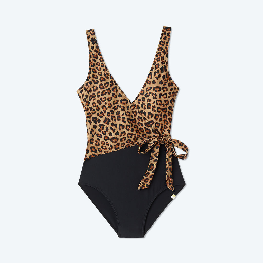Flat Lay of One Piece, The Perfect Wrap One Piece- Leopard