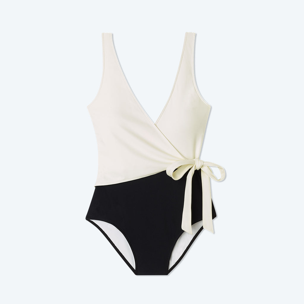 Flat Lay of One Piece, The Perfect Wrap One Piece- Sea Urchin & White Sand